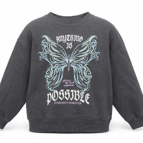 H&M Girls Grey Butterfly Graphic Sweatshirt 9-10 Years