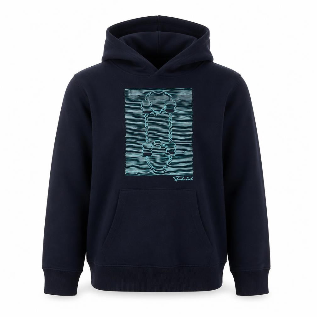 Front view of Fluid boys’ blue pullover hoodie 13 years with graphic print