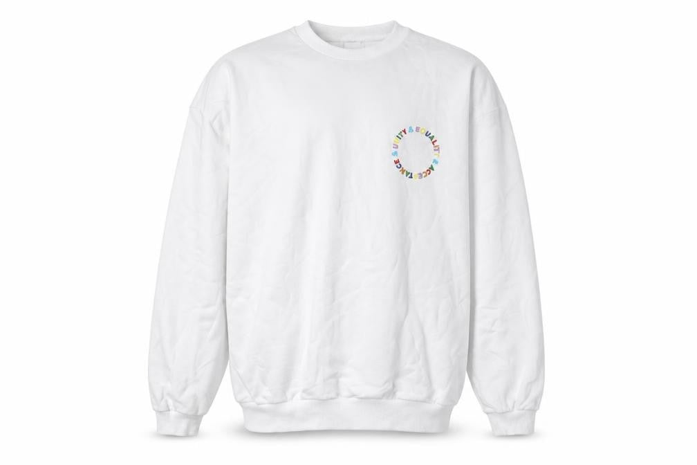 Front view of ASOS unisex xs white graphic print sweatshirt pullover