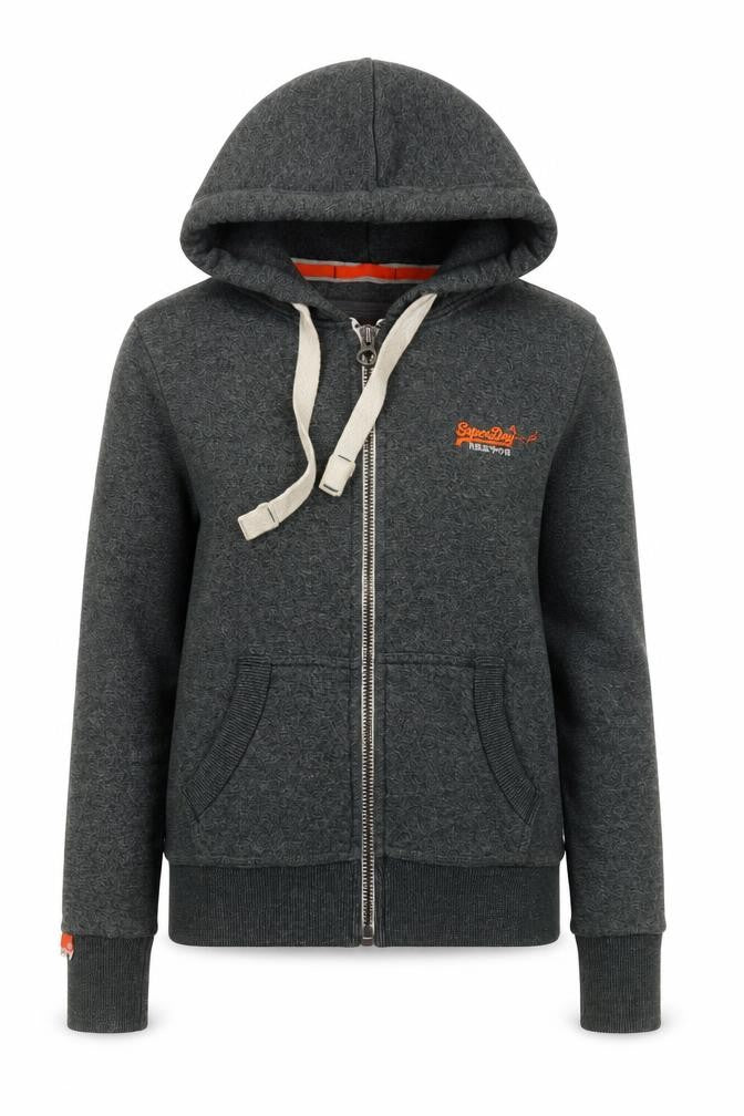 Front view of Superdry Women's Grey Full Zip Hoodie XS