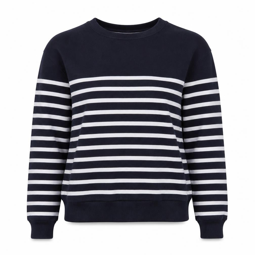 Front view of Mango Women XS Black Striped Pullover Sweatshirt