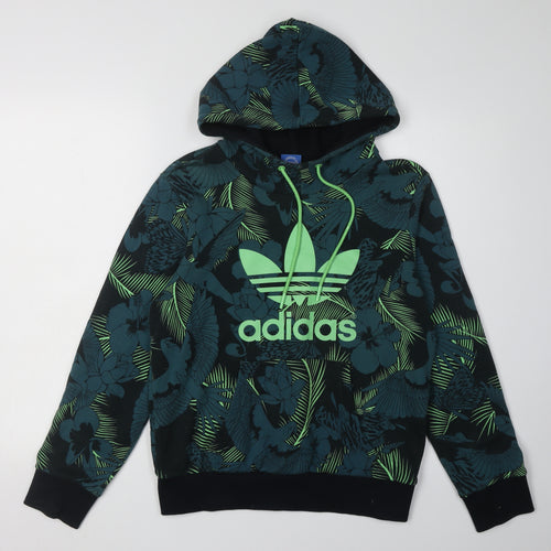 Adidas Unisex Black Floral Hoodie Size 10