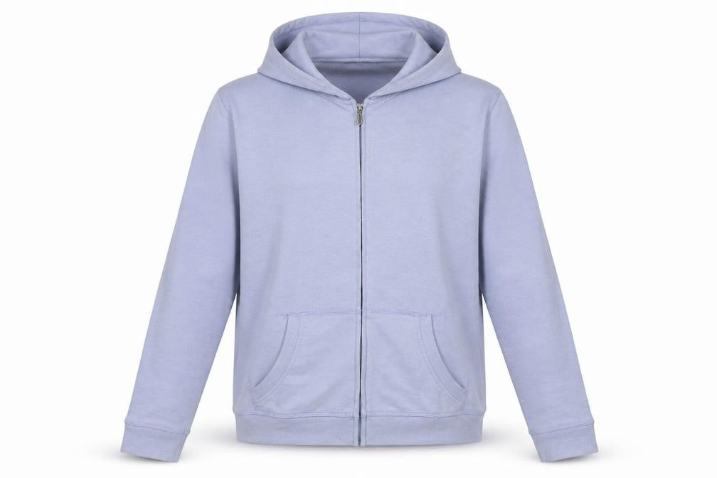 Front view of Isle Women's Blue Full Zip Hoodie, size M, Casual