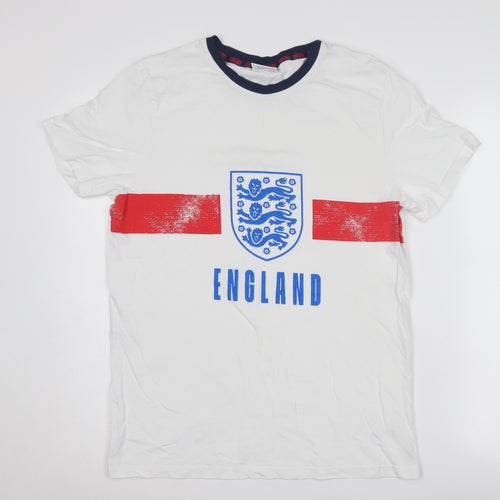 England Official Men's White Graphic Sports T-Shirt M