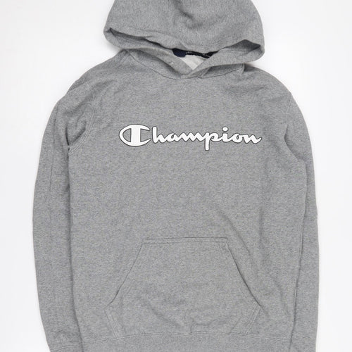 Champion Men's Grey Hoodie S Pullover Logo Design