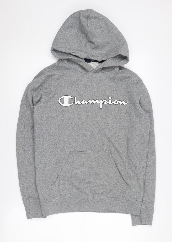 Champion Men's Grey Hoodie S Pullover Logo Design