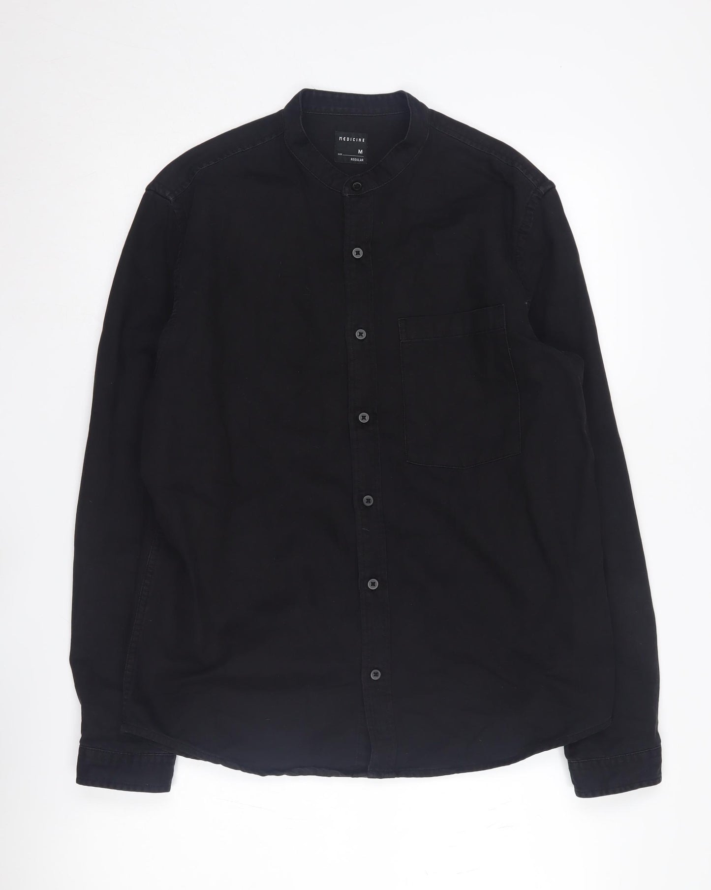 Medicine Men's Black Band Collar Button-Up Shirt M