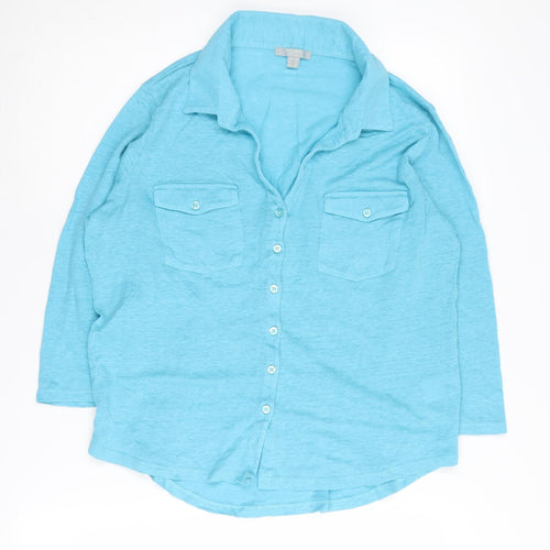 Pure Collection Women's Blue Linen Button-Up Shirt UK 16