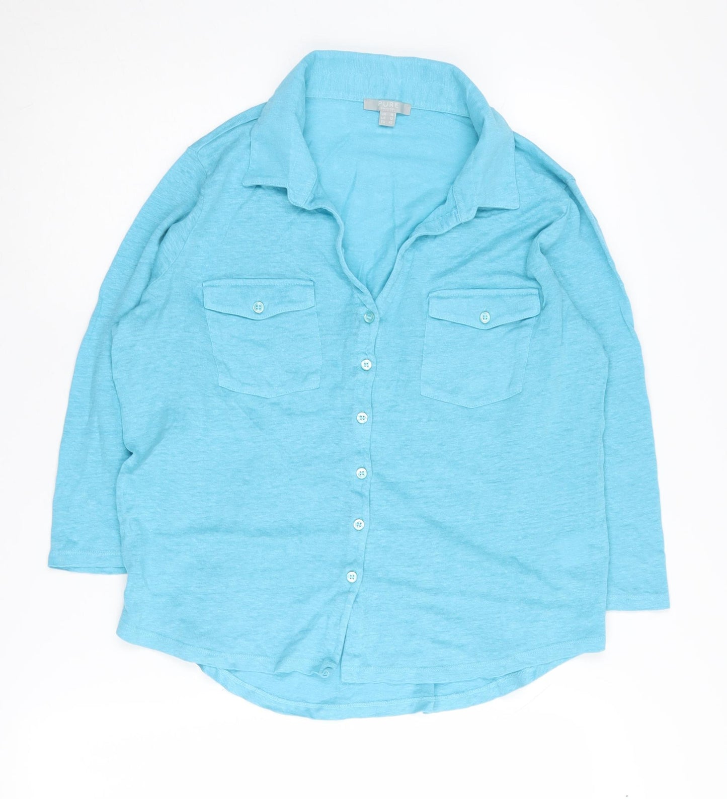 Pure Collection Women's Blue Linen Button-Up Shirt UK 16
