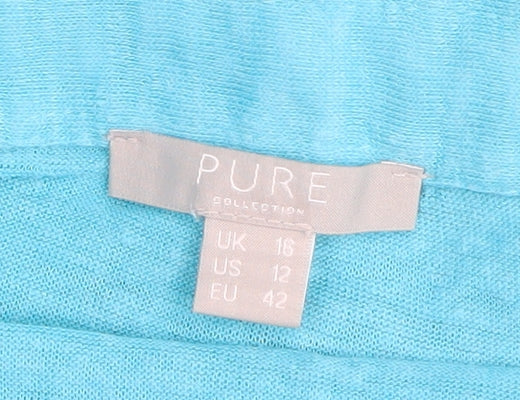 Pure Collection Women's Blue Linen Button-Up Shirt UK 16
