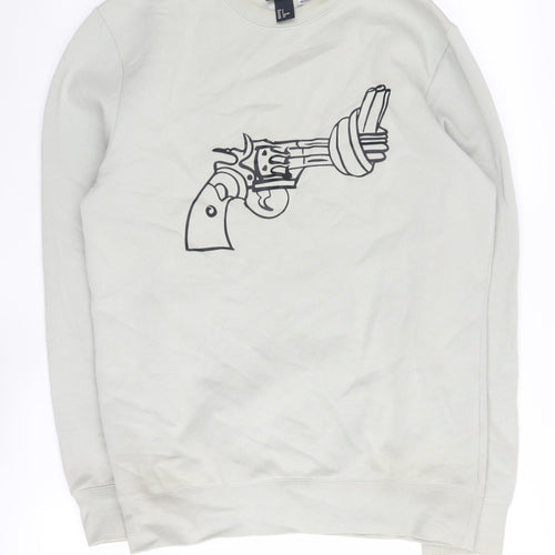 H&M Men's Beige Graphic Print Sweatshirt Pullover S