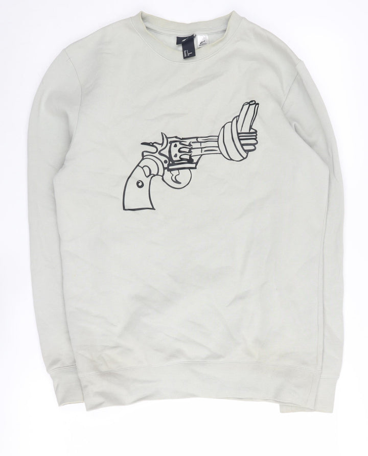 H&M Men's Beige Graphic Print Sweatshirt Pullover S