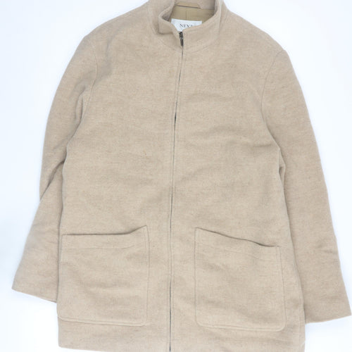 Next Women's Beige Long Wool Blend Coat Size 12