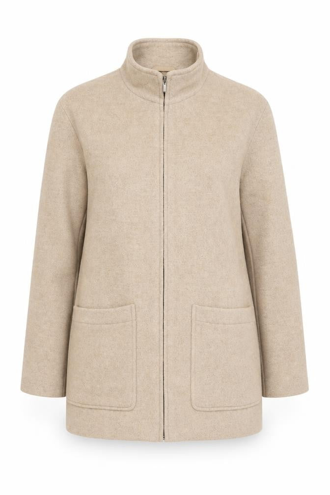 Front view of Next Women's Beige Long Wool Blend Coat, size 12