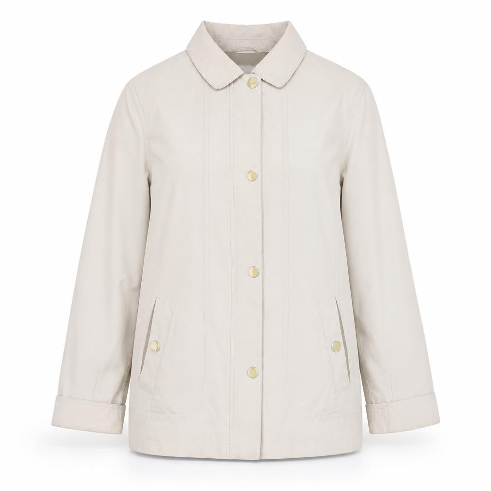 Front view of Isle Women's Beige Long Sleeve Casual Coat, size 12