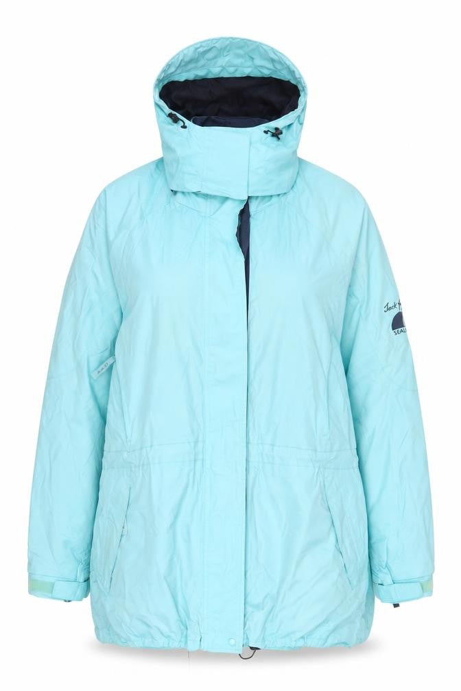 Front view of Jack Murphy Women's Blue Hooded Rain Coat, size 18