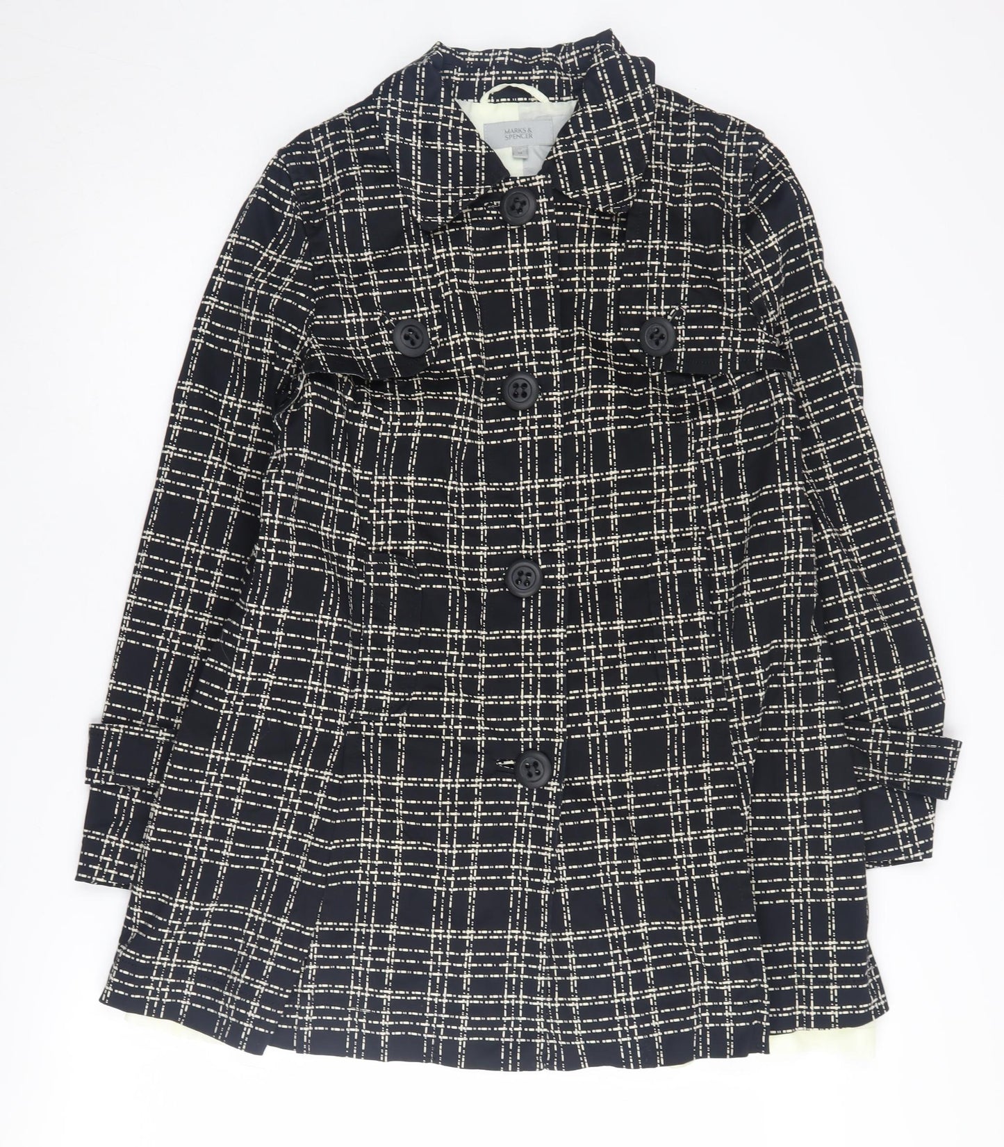 Marks and Spencer Women's Black Check Pea Coat Size 14