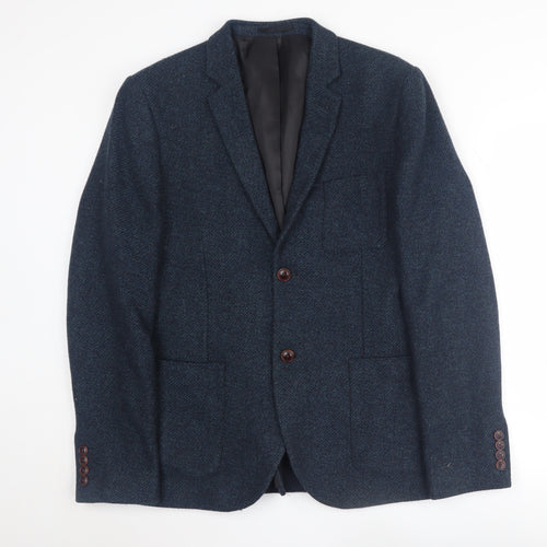 Topman Men's Blue Blazer - Size 40, Wool Blend