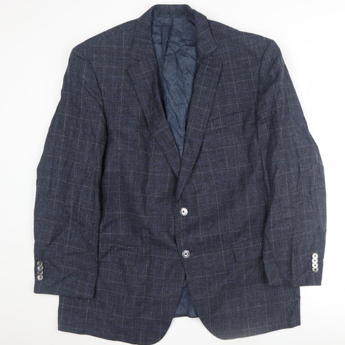 Hugo Boss Men's Blue Checked Blazer, Size 48R, Classic Style