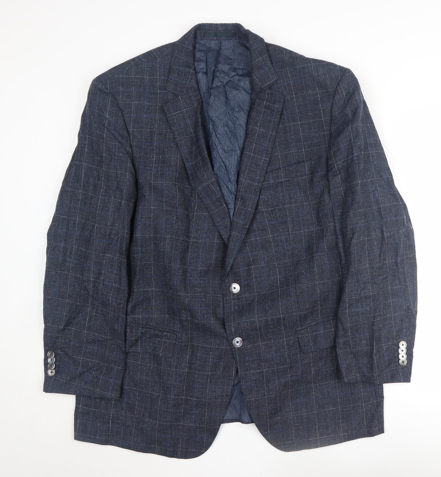 Hugo Boss Men's Blue Checked Blazer, Size 48R, Classic Style