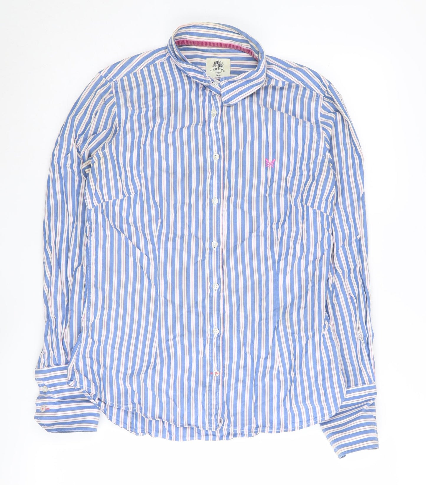 Crew Clothing Co. Women's Blue Striped Button-Up Shirt 12