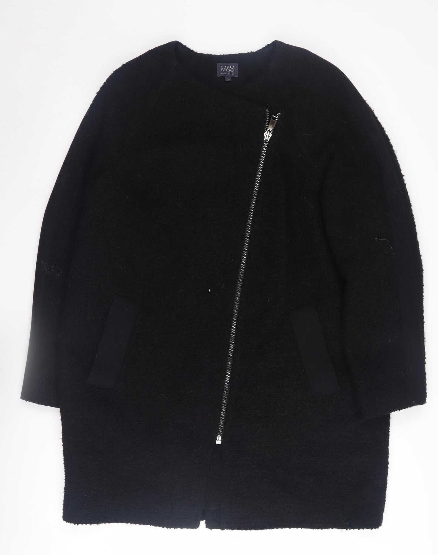 Marks and Spencer Women's Black Overcoat, Size 14, Wool Blend