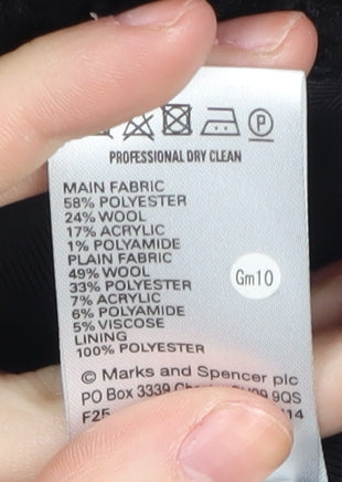 Marks and Spencer Women's Black Overcoat, Size 14, Wool Blend