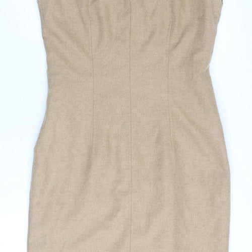 Next Women Beige Sheath Dress Size 12 V-Neck Business