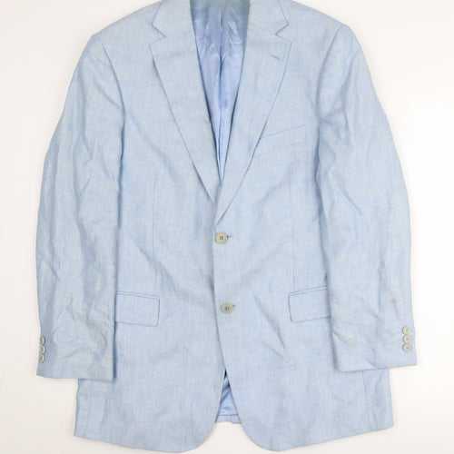 Sand Men's Blue Linen Blazer, Size 40, Herringbone