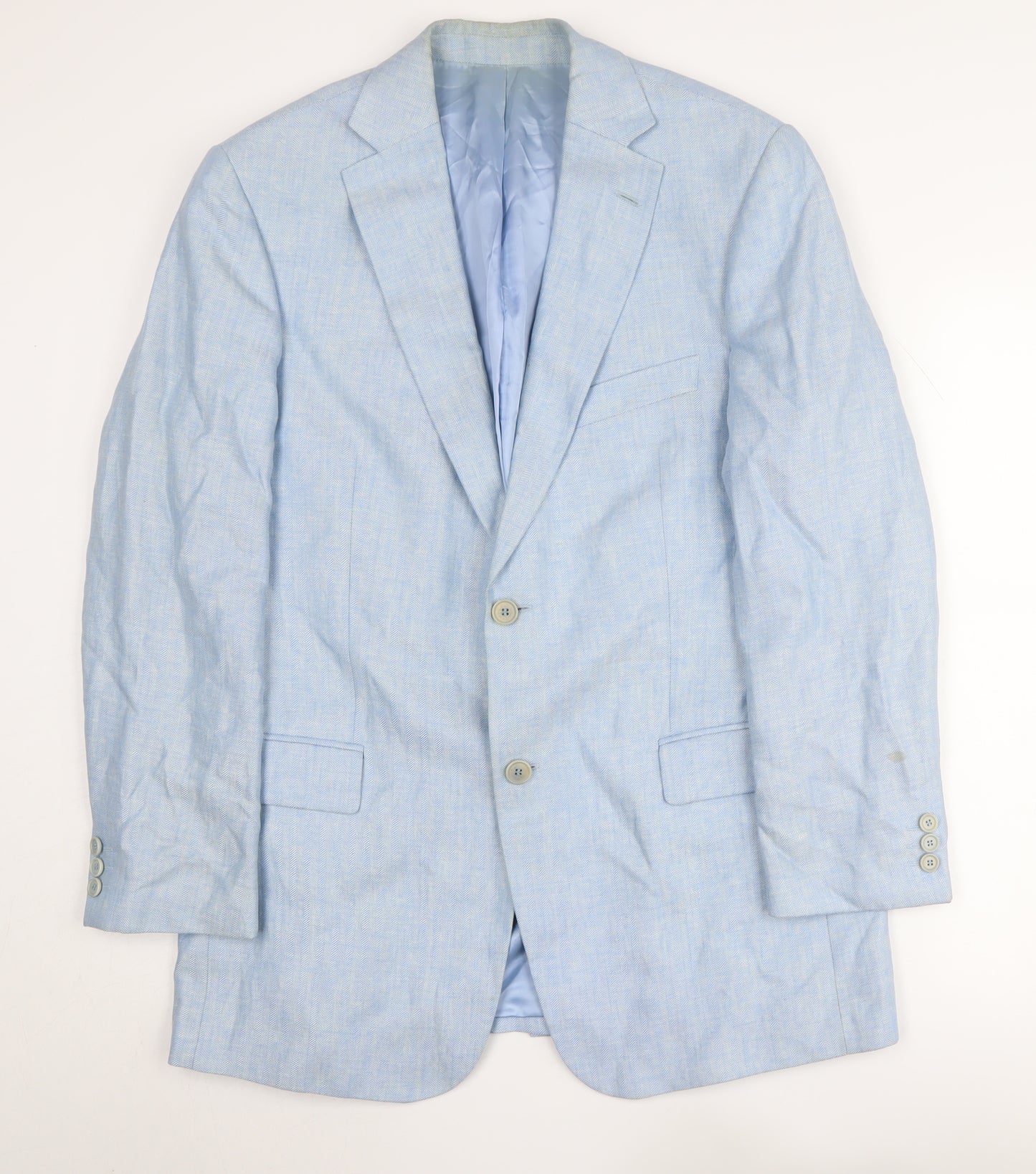 Sand Men's Blue Linen Blazer, Size 40, Herringbone