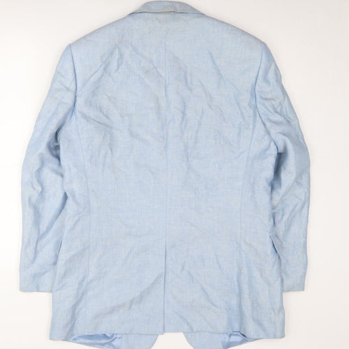 Sand Men's Blue Linen Blazer, Size 40, Herringbone