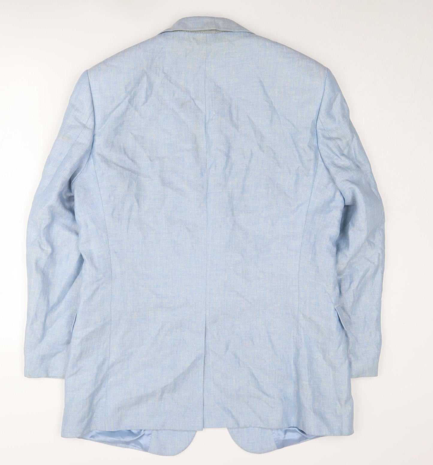 Sand Men's Blue Linen Blazer, Size 40, Herringbone