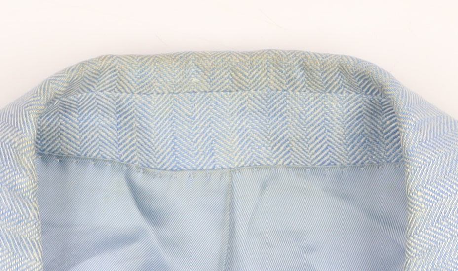 Sand Men's Blue Linen Blazer, Size 40, Herringbone