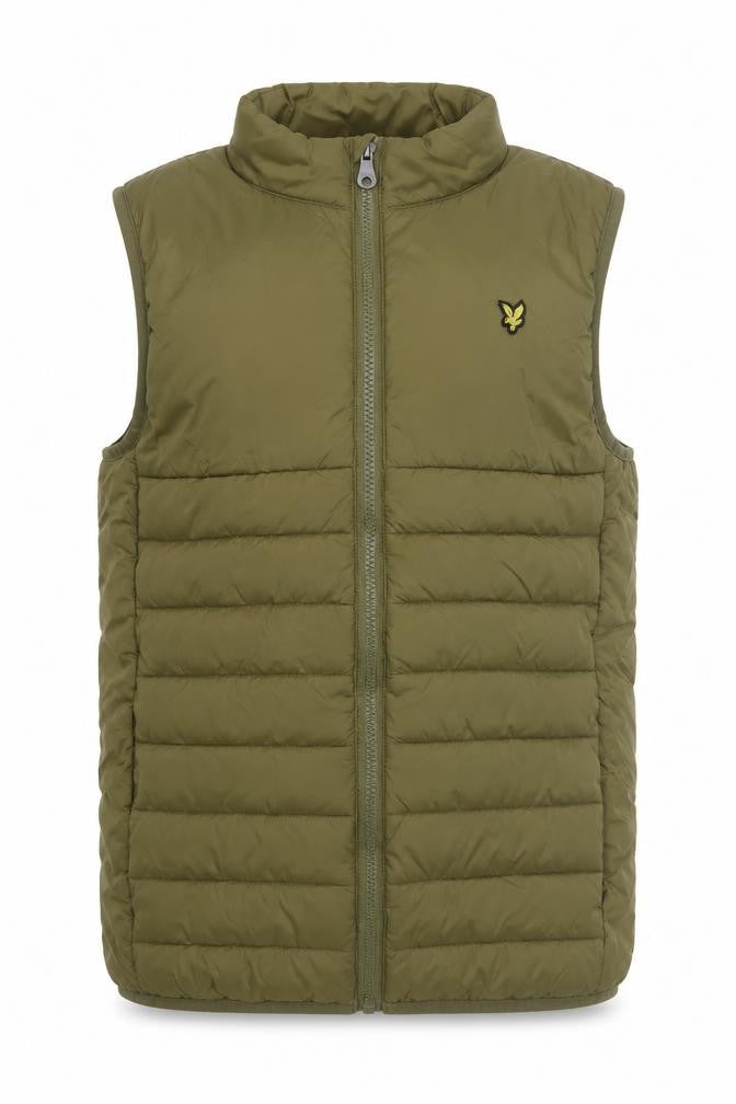 Front view of Lyle & Scott boys’ green bodywarmer jacket 12-13 years