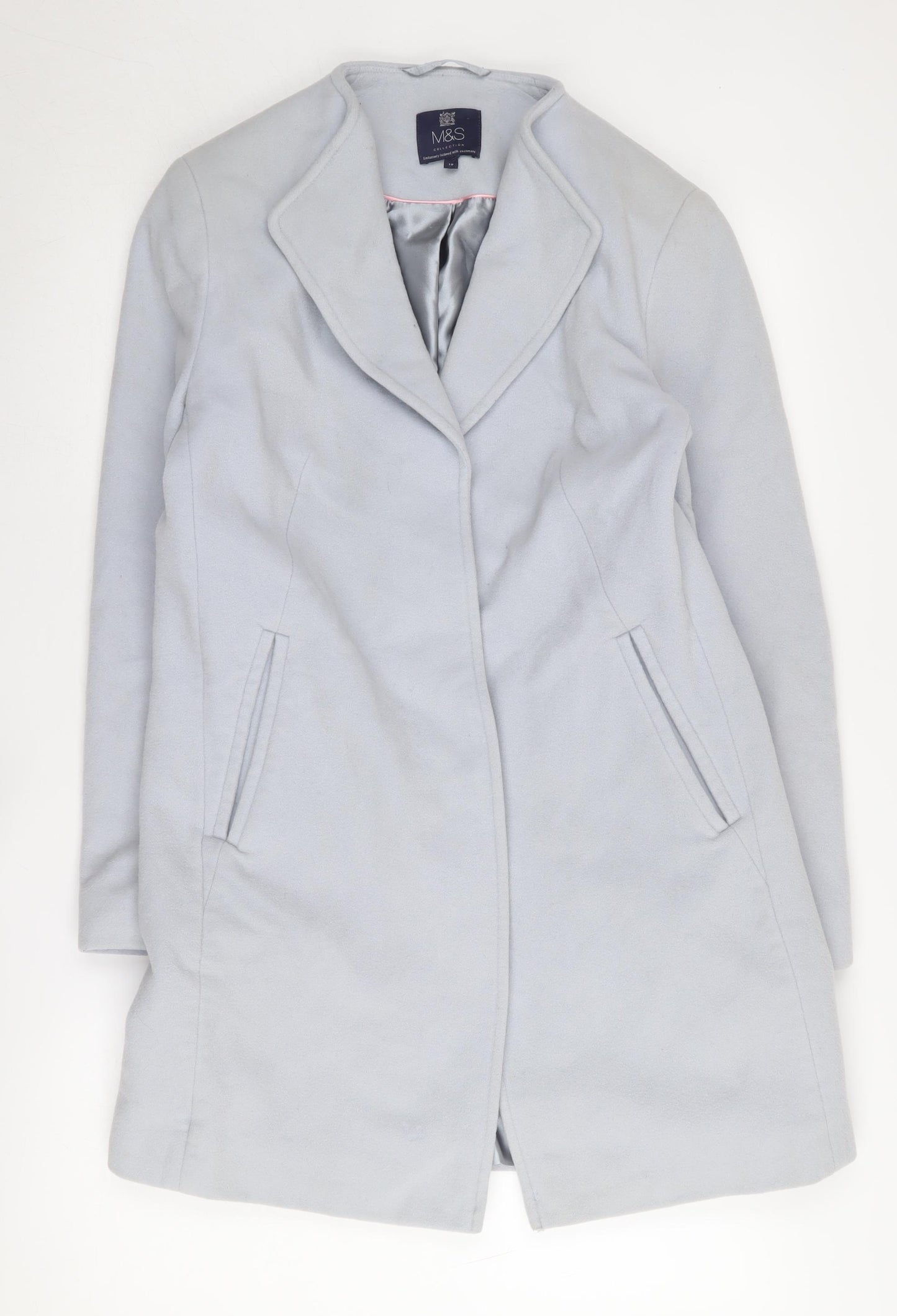 Marks and Spencer Women's Blue Long Coat - Size 10