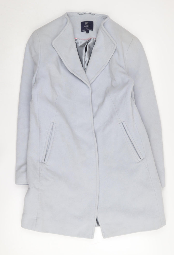 Marks and Spencer Women's Blue Long Coat - Size 10