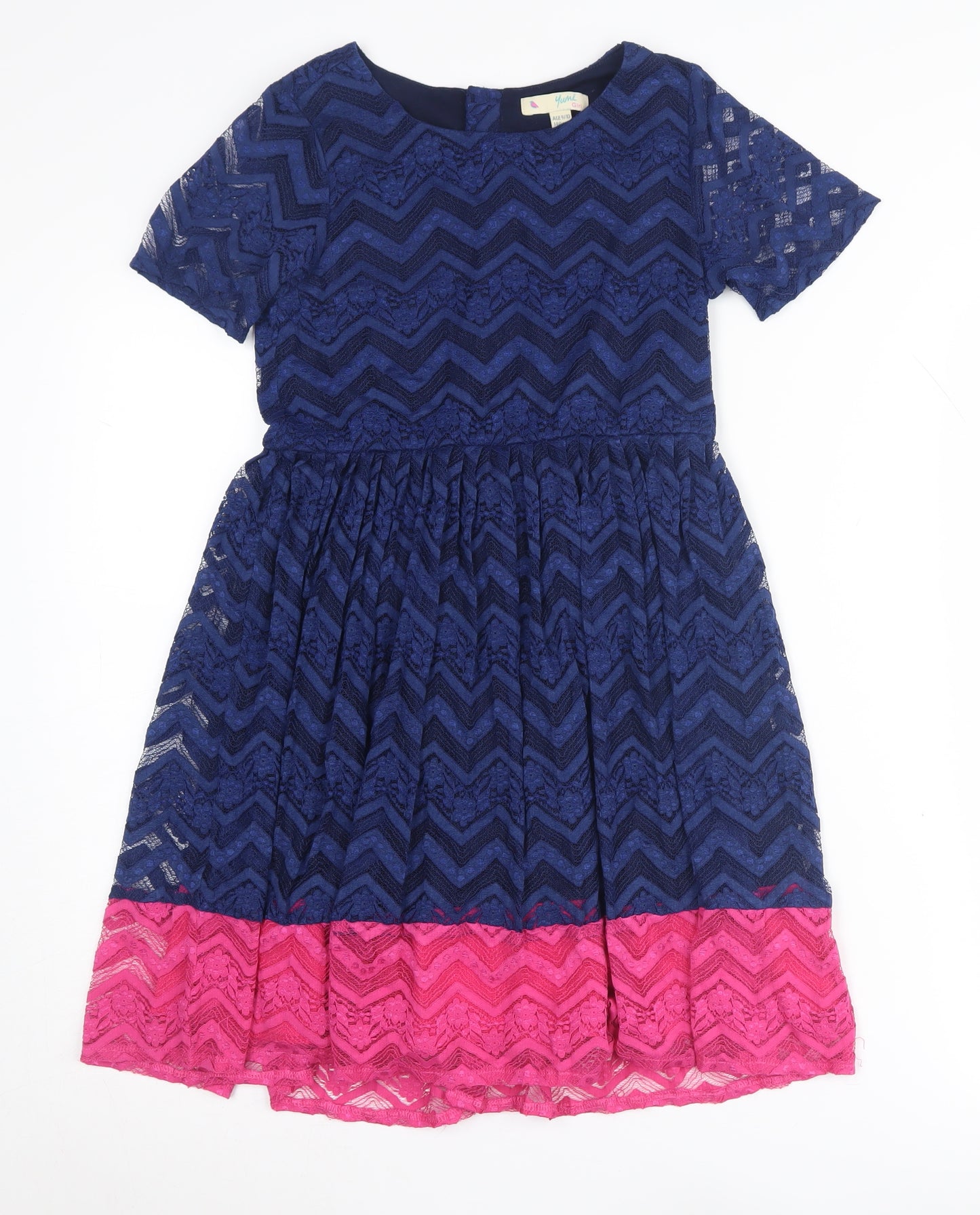 Yumi Girls Blue Pink A-Line Chevron Dress 9-10 Years