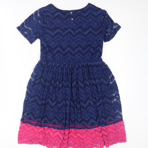 Yumi Girls Blue Pink A-Line Chevron Dress 9-10 Years