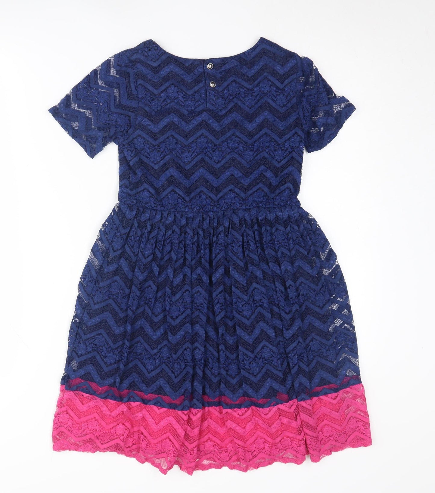 Yumi Girls Blue Pink A-Line Chevron Dress 9-10 Years