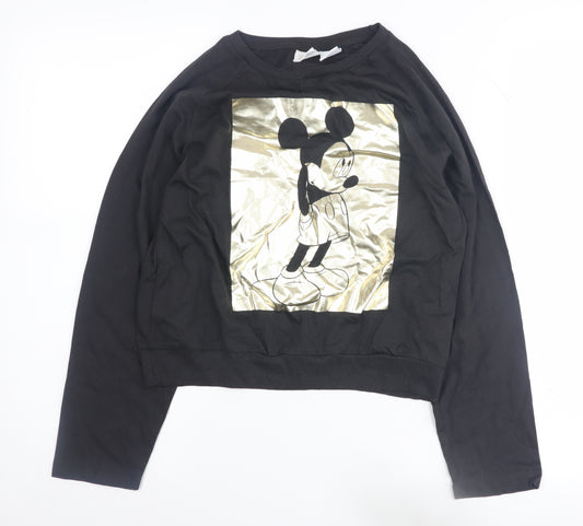 Front view of Zara girls’ black long sleeve disney mickey mouse pullover -, size 10