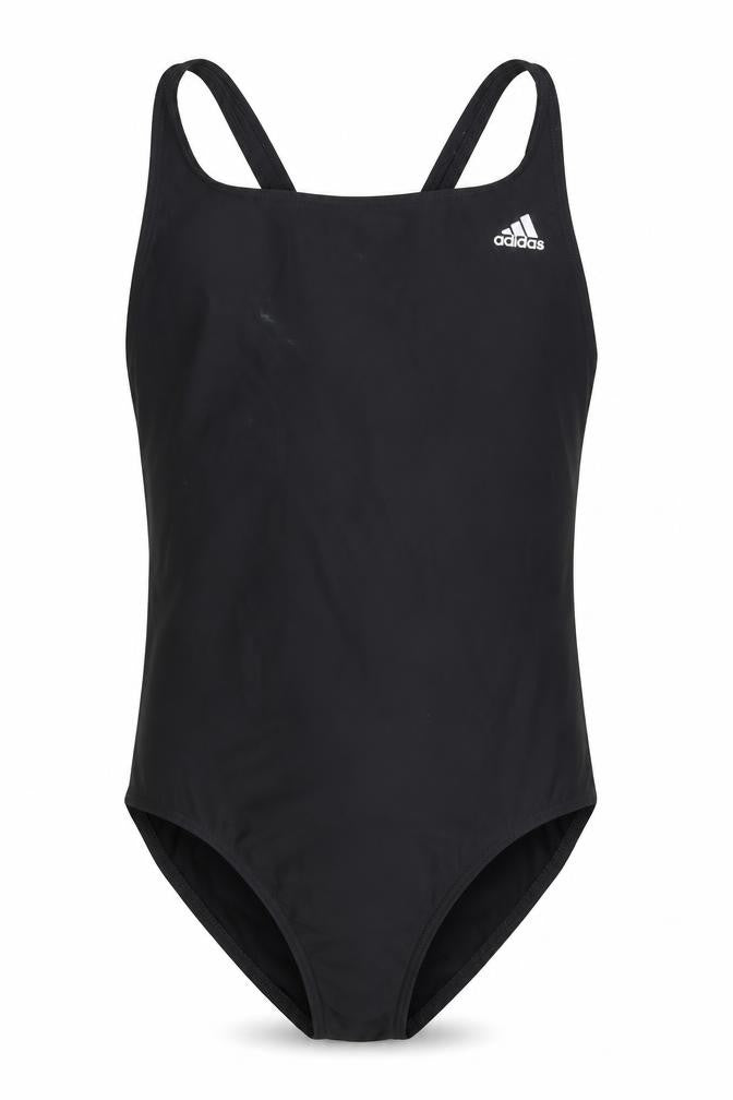 Front view of Adidas girls’ black one piece swimsuit 13-14y athletic