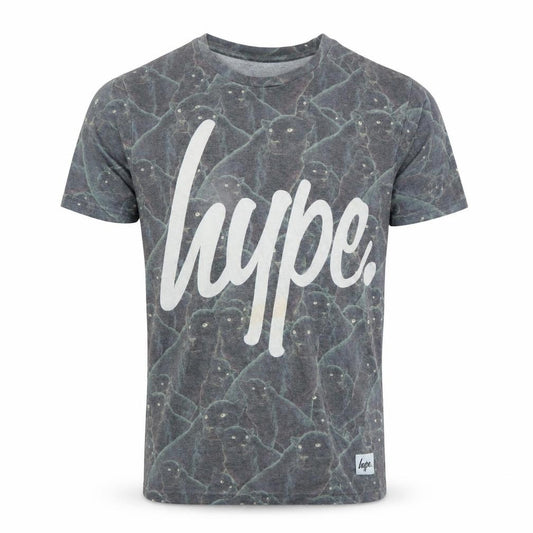 Front view of Hype x ASOS Grey Animal Print T-Shirt XS Men
