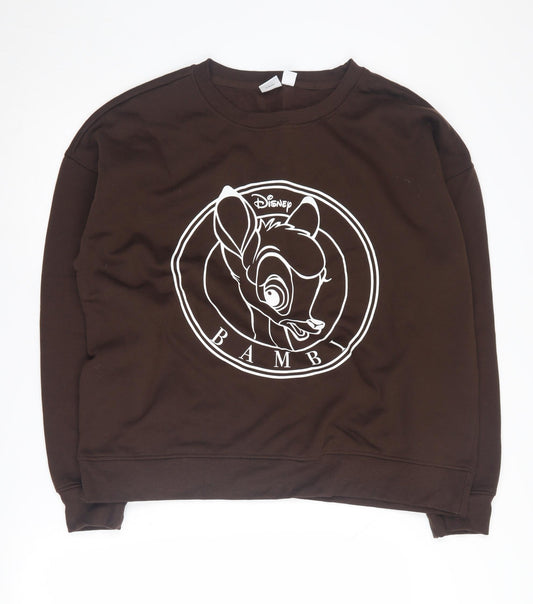 Front view of Disney Bambi Women's Brown Pullover Sweatshirt, size L