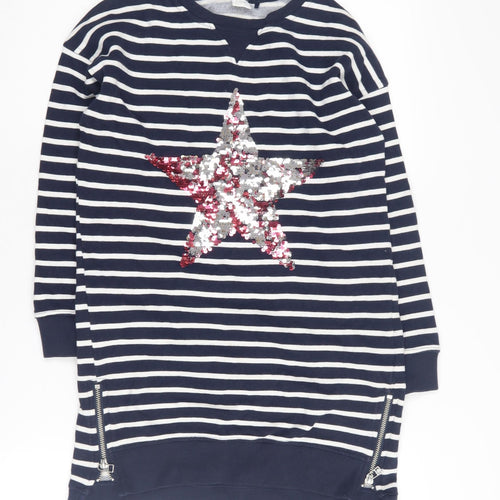 Next Girls Blue Striped Sequin Star Pullover Sweatshirt 9 Years