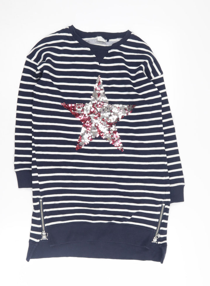 Next Girls Blue Striped Sequin Star Pullover Sweatshirt 9 Years