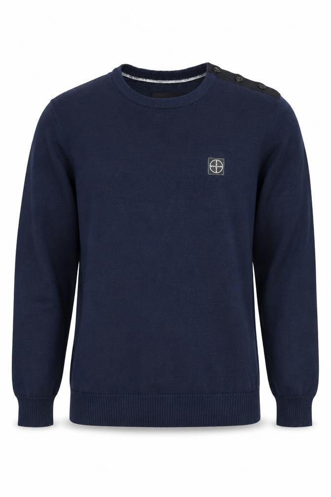 Front view of Foray Men's Blue Crew Neck jumper L