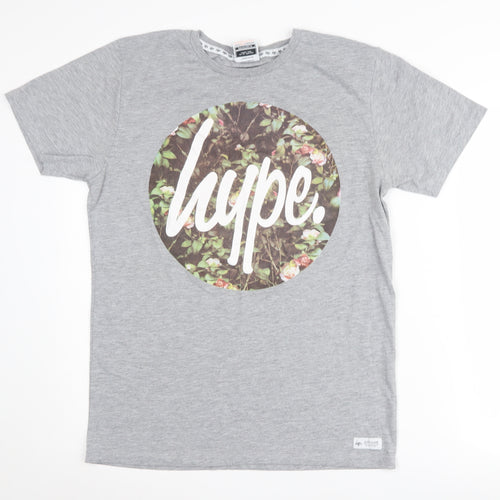 Hype Men's Grey Floral Graphic T-Shirt, Size L