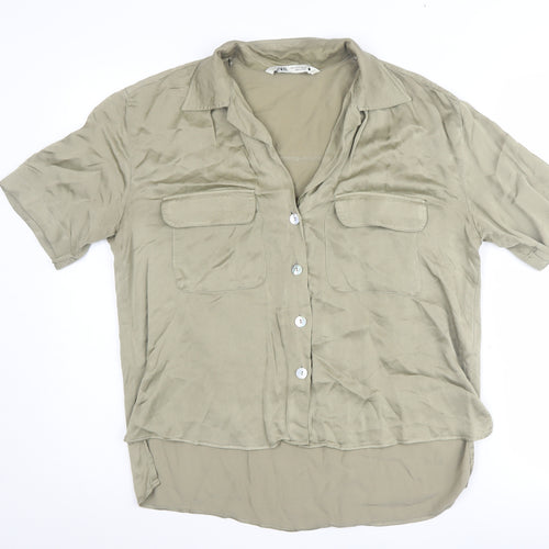 Zara Beige Women's Button-Up Shirt, Size S, Collared