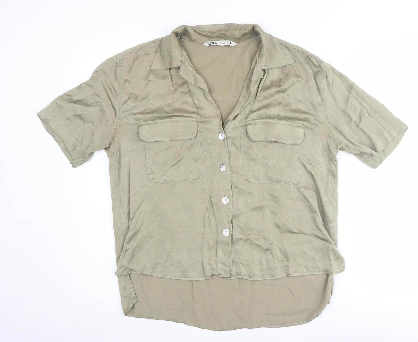 Zara Beige Women's Button-Up Shirt, Size S, Collared