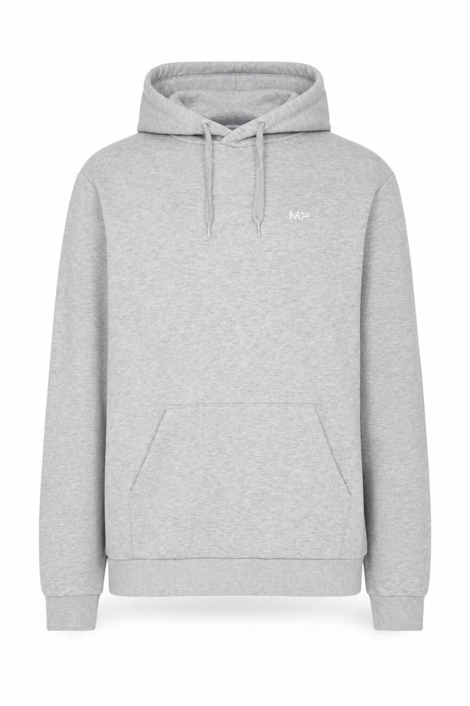 Front view of Myprotein Men's Grey Pullover Hoodie, size L, Regular Fit